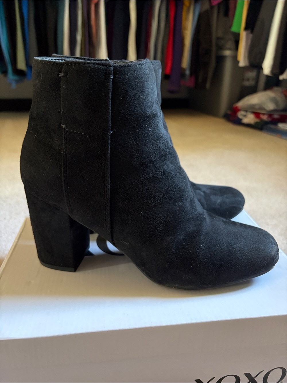 XOXO Black Suede Block Heel Ankle Boots